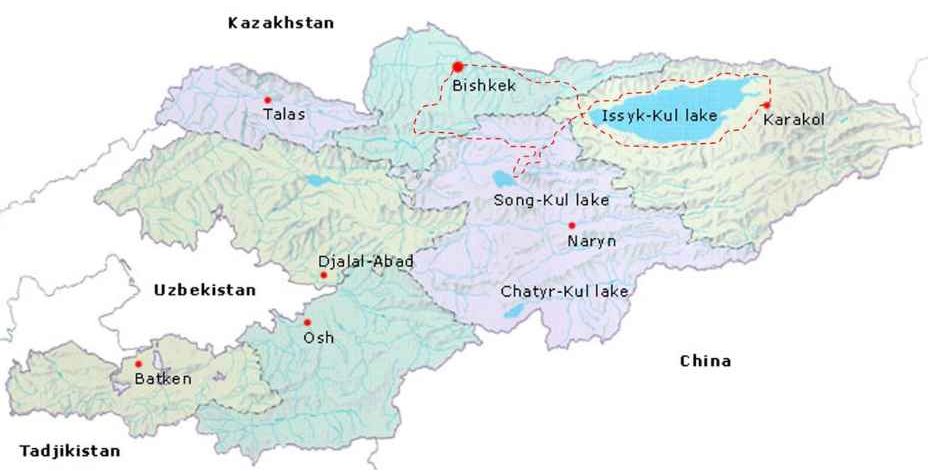 mappa con le tappe del viaggio fotografico in kirghizistan